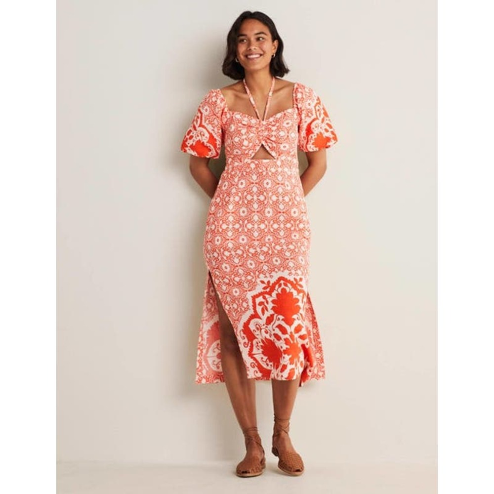 Boden Linen Halterneck Cutout Dress NWT